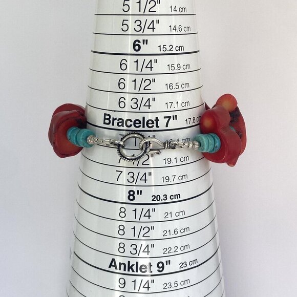 VTG Southwest Chunky Red Coral & Heishi Turquoise Beaded Bracelet Fits 7" Wrist - Picture 8 of 16